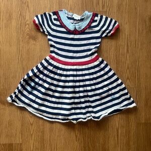 Gucci Navy and White Striped Dress with Red Accents